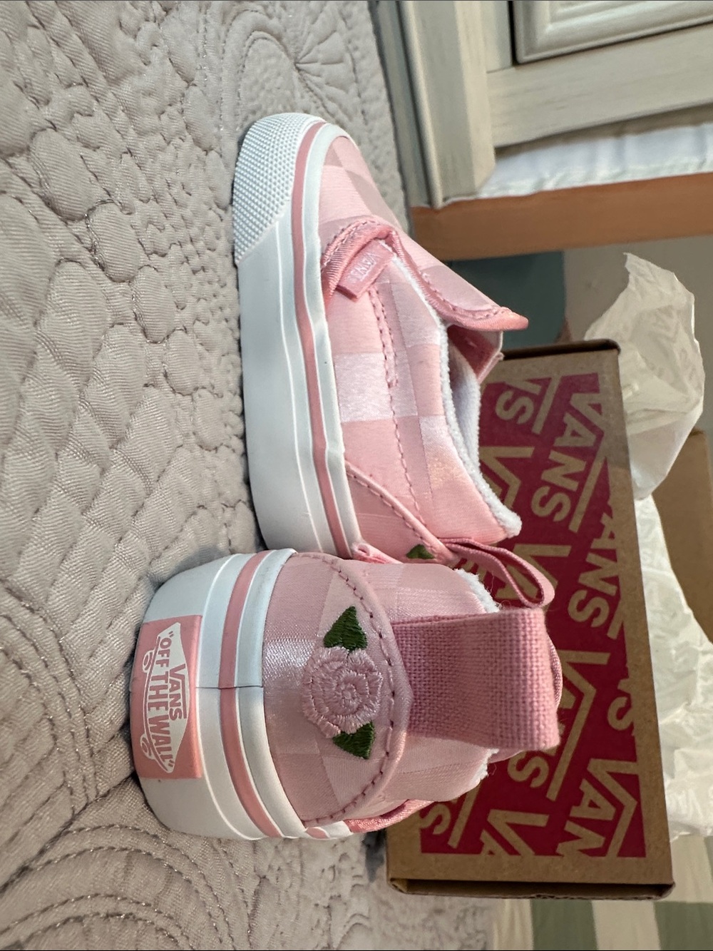 Vans Kids Pink Satin Checkerboard Slip-On Sneaker (Toddler)